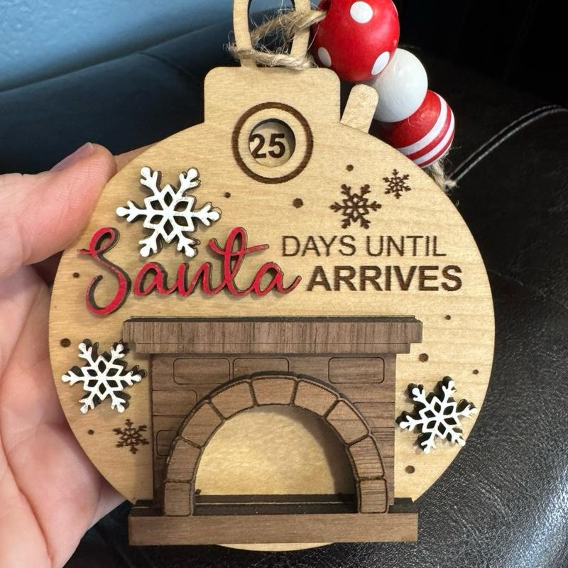 Christmas Countdown Ornament - Santa Arrives in Chimney Design with Snowflakes and Countdown Days Until Arrival