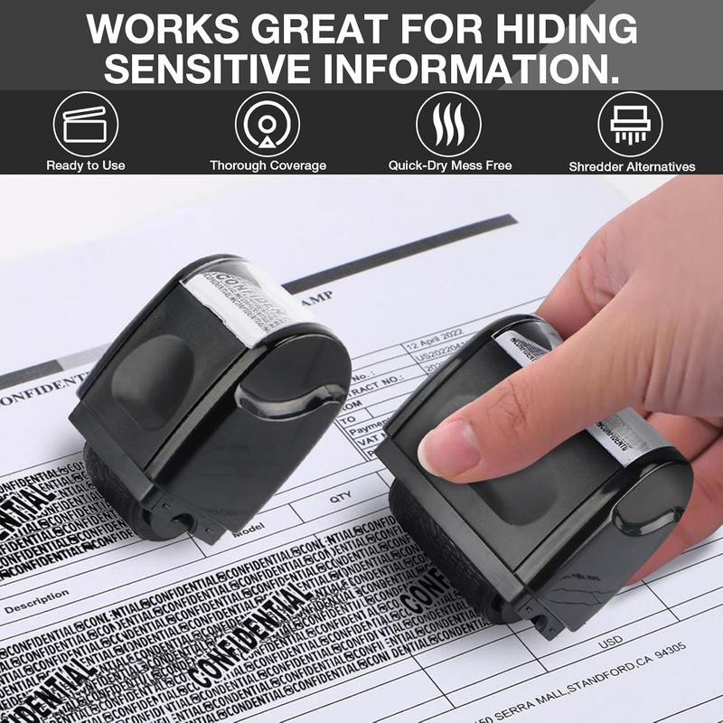 2 PACK-Privacy Protection Security Roller Stamp — Address & Billing Info Blocker, Home & Office Mailing Essentials 100m Long-Lasting Roll