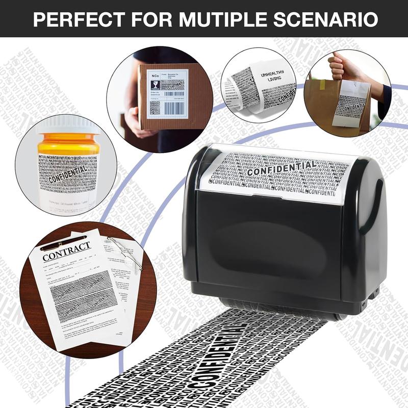 2 PACK-Privacy Protection Security Roller Stamp — Address & Billing Info Blocker, Home & Office Mailing Essentials 100m Long-Lasting Roll