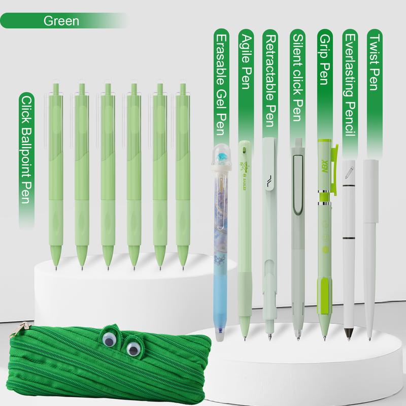 Rarler 13 PCS Smart Pen School Supplies with Moster Pencil Case, 1 Twist Pen, 1 Everlasting Pencil, 1 Grip Pen, 1 Silent click Pen, 1 Retractable Pen, 1 Agile Pen, 1 Erasable Gel Pen, 6 Click Ballpoint Pens 0.5mm Student Essentials infinity pen