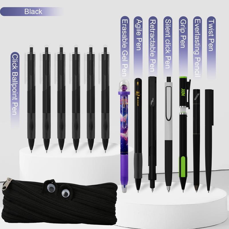 Rarler 13 PCS Smart Pen School Supplies with Moster Pencil Case, 1 Twist Pen, 1 Everlasting Pencil, 1 Grip Pen, 1 Silent click Pen, 1 Retractable Pen, 1 Agile Pen, 1 Erasable Gel Pen, 6 Click Ballpoint Pens 0.5mm Student Essentials infinity pen