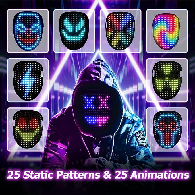 WestDeer 2025 New LED Mask,Light up Mask with Gesture Sensing, Color-changing mask with 50 built-in styles,The perfect gift for someone special, Scary LED Skeleton Mask,