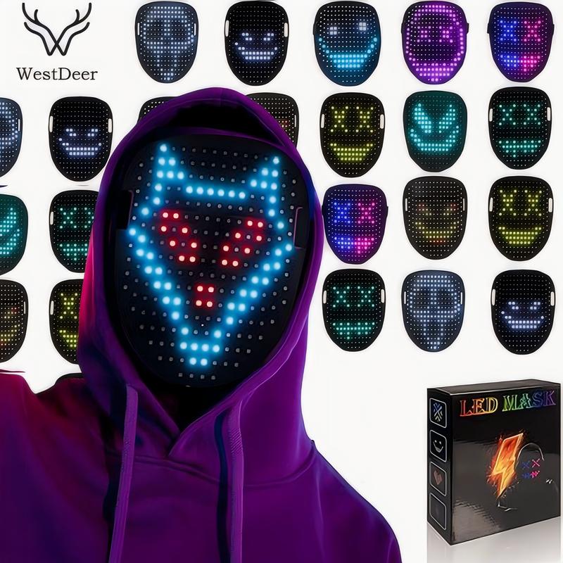WestDeer 2025 New LED Mask,Light up Mask with Gesture Sensing, Color-changing mask with 50 built-in styles,The perfect gift for someone special, Scary LED Skeleton Mask,
