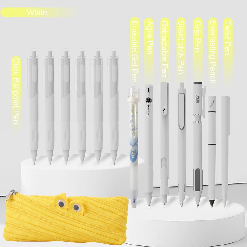 Rarler 13 PCS Smart Pen School Supplies with Moster Pencil Case, 1 Twist Pen, 1 Everlasting Pencil, 1 Grip Pen, 1 Silent click Pen, 1 Retractable Pen, 1 Agile Pen, 1 Erasable Gel Pen, 6 Click Ballpoint Pens 0.5mm Student Essentials infinity pen