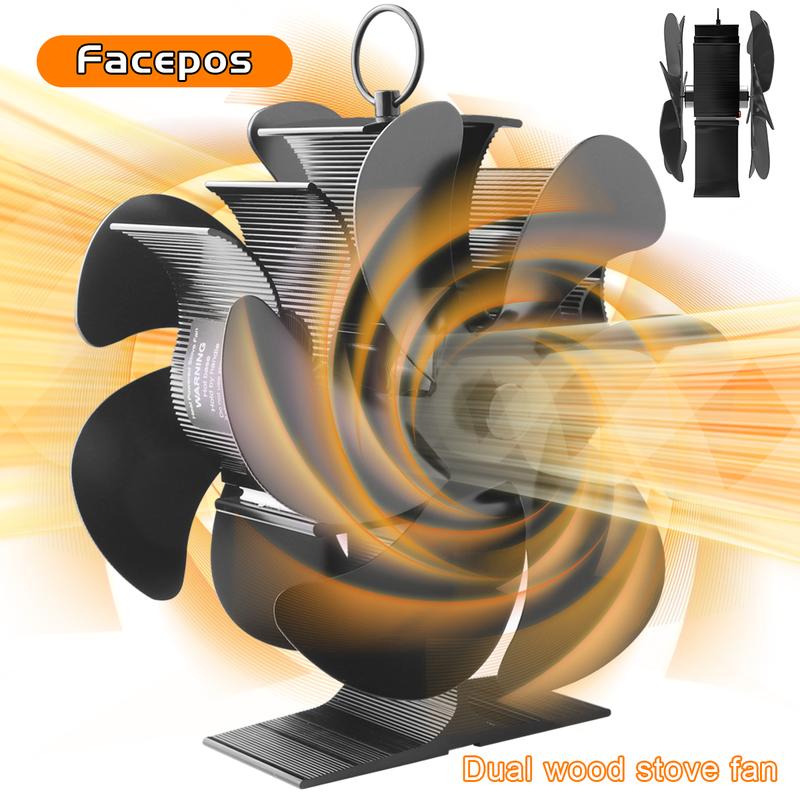 Facepos 2025 Dual-Sided 12-Blade Heat Powered Wood Stove Fan – Upgraded Fireplace Fan for Buddy Heater and Airflow Circulation