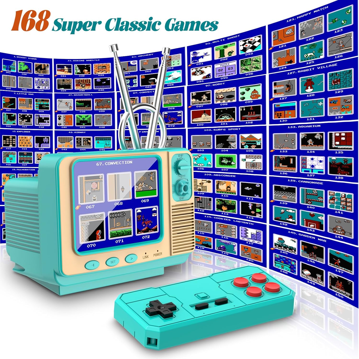 EASEGMER Handheld Games - GV300S 168 Classic Retro Video Game with 3.0 Inch Screen Electronic Mini TV Style Support Connecting TV and Two Players