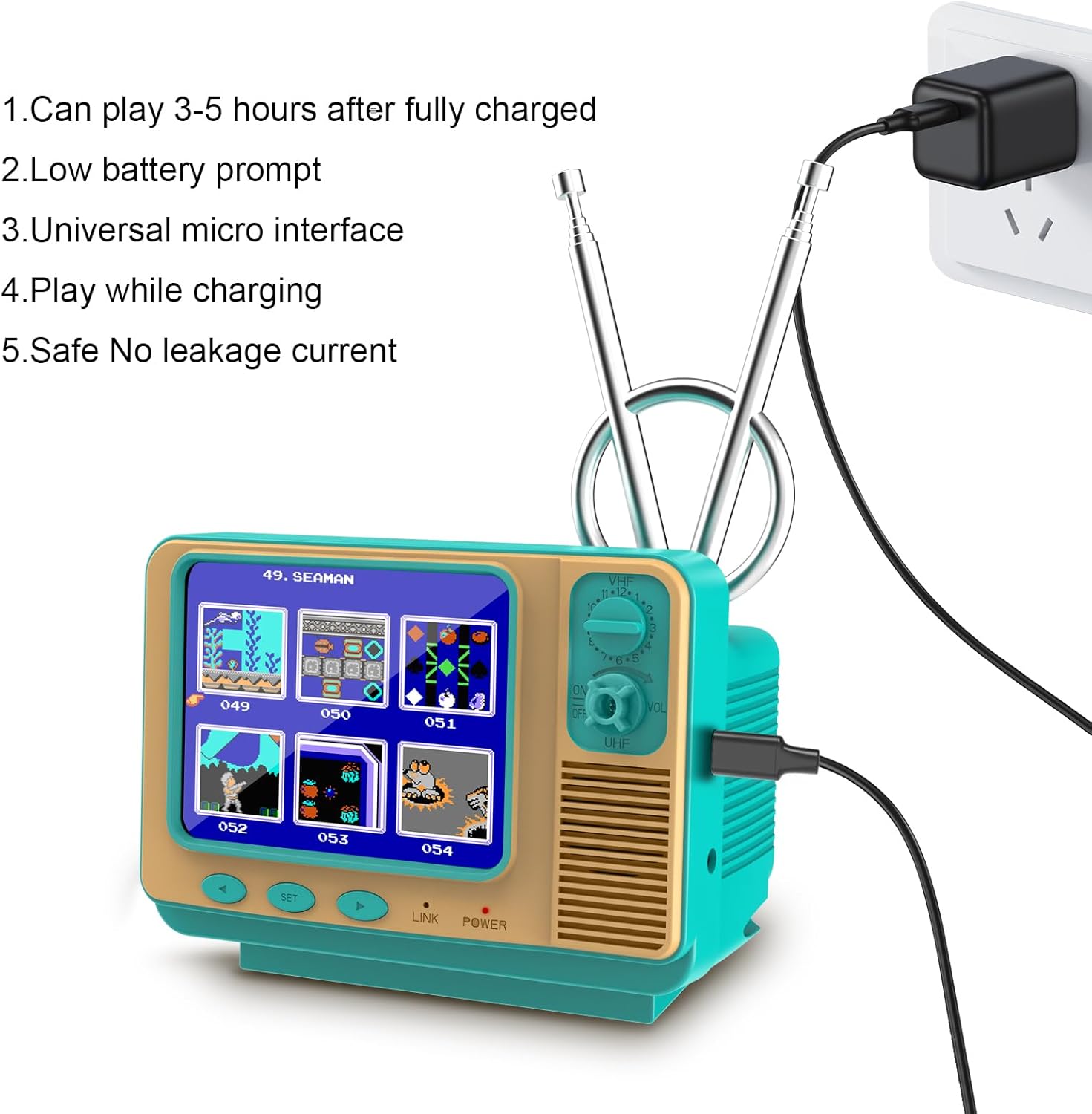 EASEGMER Handheld Games - GV300S 168 Classic Retro Video Game with 3.0 Inch Screen Electronic Mini TV Style Support Connecting TV and Two Players