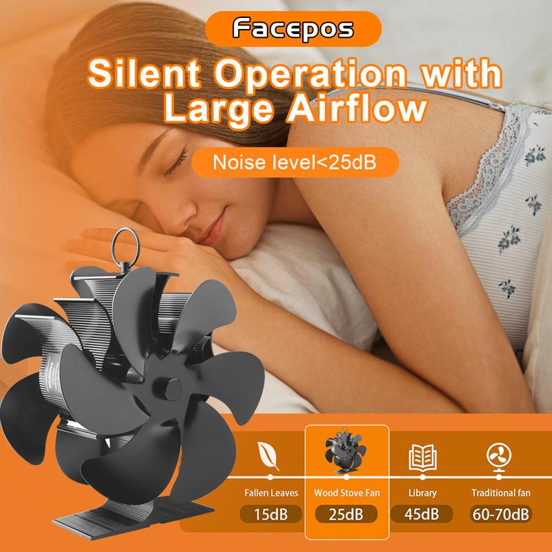 Facepos 2025 Dual-Sided 12-Blade Heat Powered Wood Stove Fan – Upgraded Fireplace Fan for Buddy Heater and Airflow Circulation