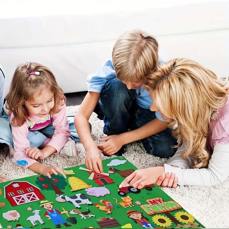 Farm House & Animal Pattern Felt Board, 1 Set Early Education Interactive Felt Board, Preschool Learning Toy for Kids