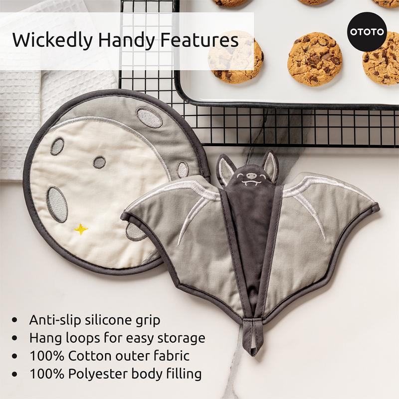 👻NEW! OTOTO Batlicious Oven Mitts & Pot Holders Set – Cute Goth Kitchen Decor