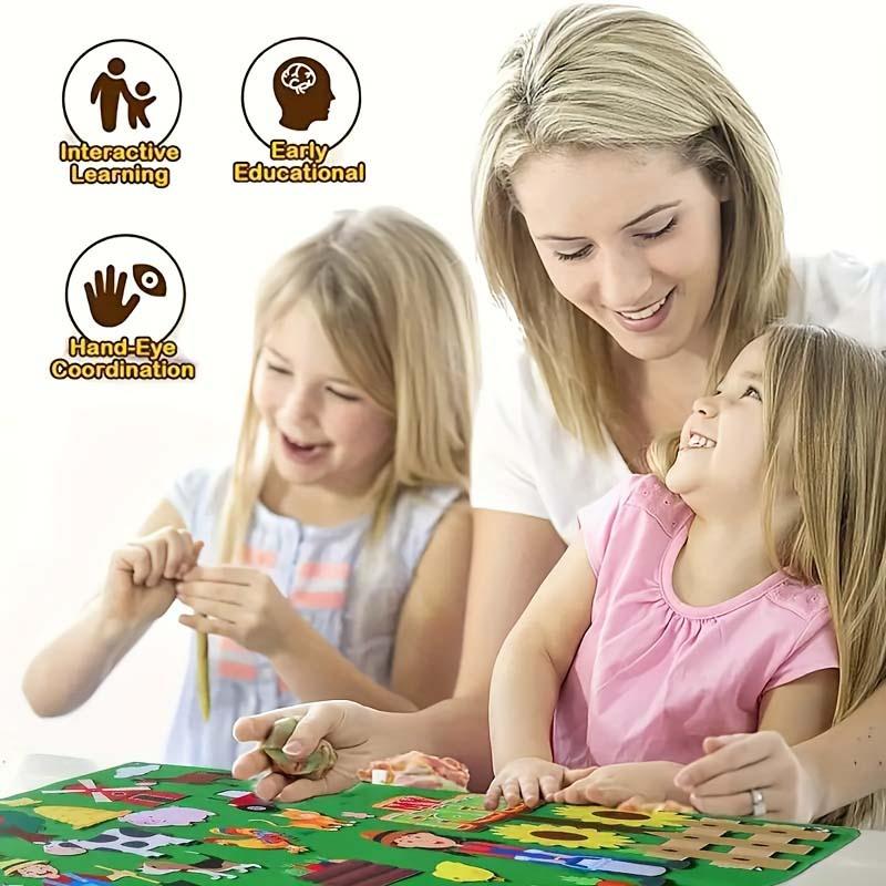 Farm House & Animal Pattern Felt Board, 1 Set Early Education Interactive Felt Board, Preschool Learning Toy for Kids