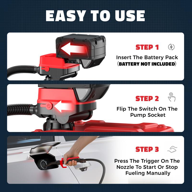Cordless Fuel Transfer Pump Compatible with DeWalt 20V & Milwaukee 18V Batteries, Battery NOT Included, 3.2 GPM Portable Electric Gas Can Pump with 51'' Hose & 3 Adapters for Diesel Gasoline Oil Water