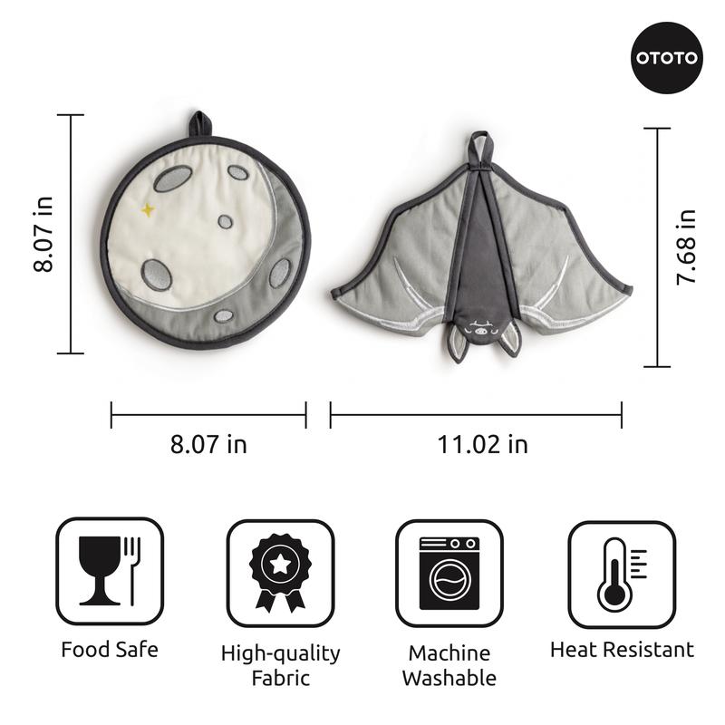 👻NEW! OTOTO Batlicious Oven Mitts & Pot Holders Set – Cute Goth Kitchen Decor