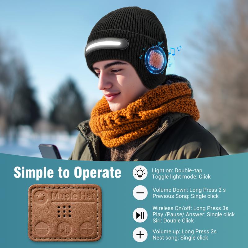 TR-BTD3 Smart Beanie with 3-Stage LED Lighting | USB-C Rechargeable Headwear for Skiing & Night Jogging | Adjustable Brightness & Touch Control (Unisex All-Season)