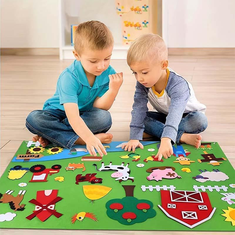 Farm House & Animal Pattern Felt Board, 1 Set Early Education Interactive Felt Board, Preschool Learning Toy for Kids