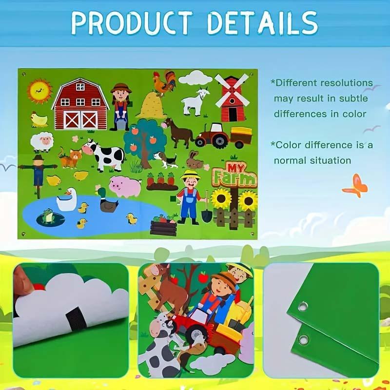 Farm House & Animal Pattern Felt Board, 1 Set Early Education Interactive Felt Board, Preschool Learning Toy for Kids