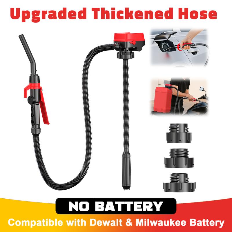 Cordless Fuel Transfer Pump Compatible with DeWalt 20V & Milwaukee 18V Batteries, Battery NOT Included, 3.2 GPM Portable Electric Gas Can Pump with 51'' Hose & 3 Adapters for Diesel Gasoline Oil Water