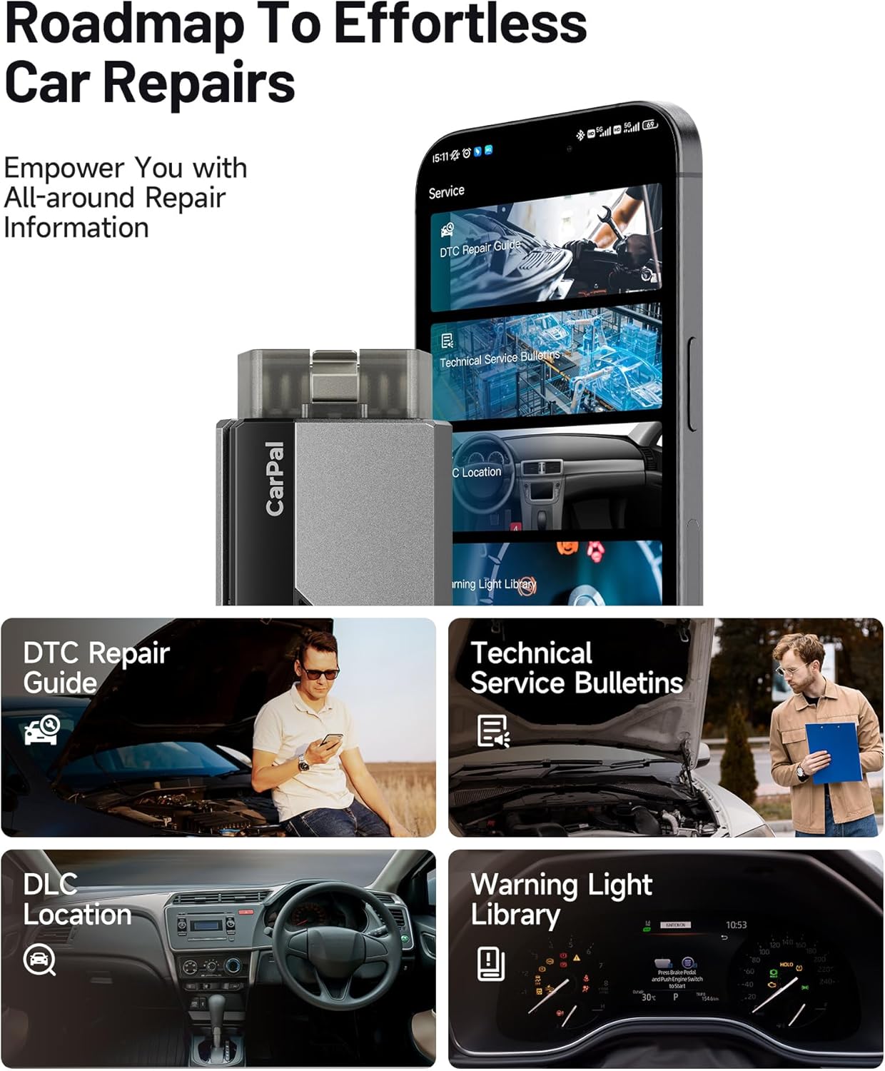 TOPDON Carpal-US OBD2 Code Reader Bluetooth, All System OBD2 Scanner for iOS & Android, Vehicle Health Check, 6 Maintenance Services, Smog Check, Repair Guide, 1 Year Free Update