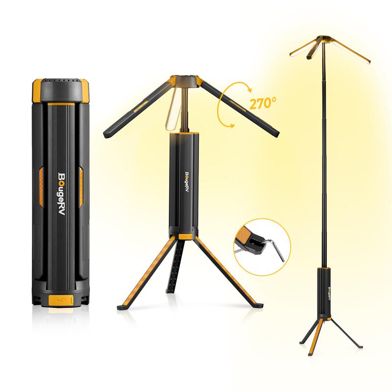 BougeRV 15600mAh Camping Light, Rechargeable Camping lights with Stretchable Tripod, Outdoor Portable Emergency Light Gear for Camping, Hiking, Work, Power Outages