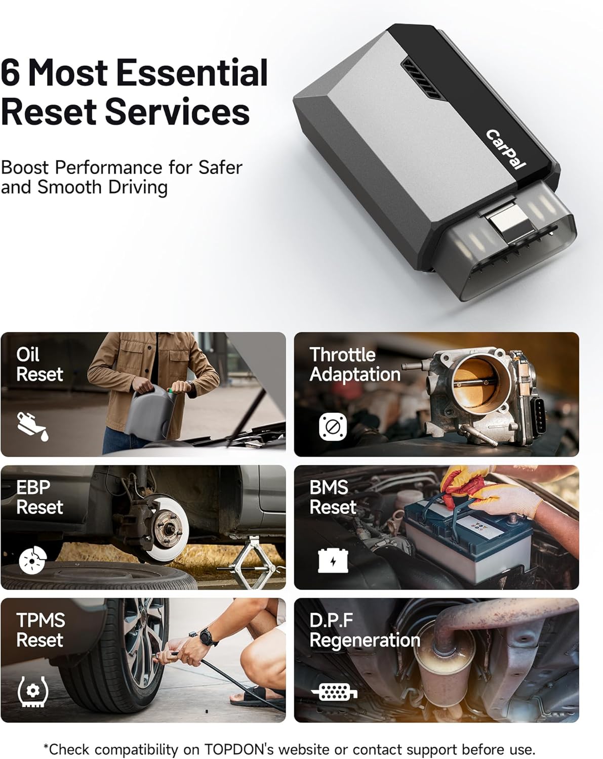 TOPDON Carpal-US OBD2 Code Reader Bluetooth, All System OBD2 Scanner for iOS & Android, Vehicle Health Check, 6 Maintenance Services, Smog Check, Repair Guide, 1 Year Free Update