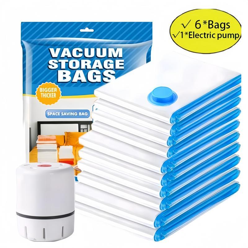 Cordless Travel Vacuum Bag Set - 7 Pack Vacuum Storage Bags with Electric Pump, Space Saver Bags Compression for Comforters and Blankets, Sealer Clothes Storage Travel Essentials