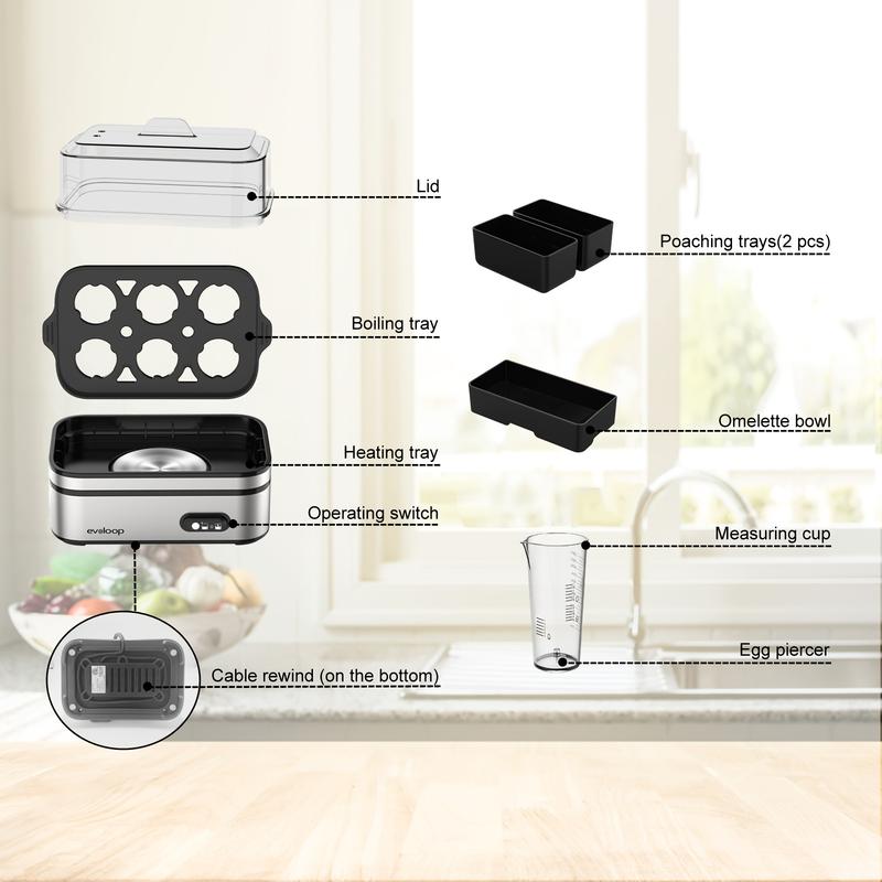 EVOLOOP Rapid Egg Cooker 6 Egg Capacity BPA free Electric Egg Cooker