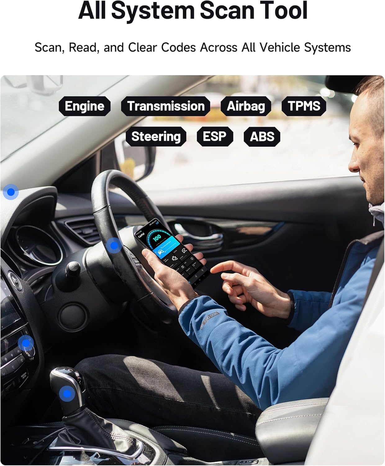 TOPDON Carpal-US OBD2 Code Reader Bluetooth, All System OBD2 Scanner for iOS & Android, Vehicle Health Check, 6 Maintenance Services, Smog Check, Repair Guide, 1 Year Free Update