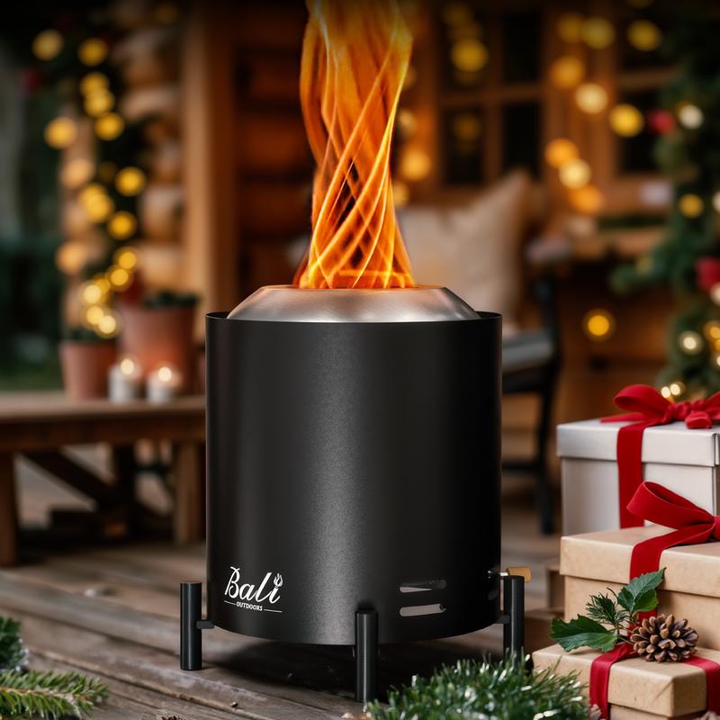 BALI OUTDOORS Smokeless Fire Pit, 6.5-Inch Turbo Flame Tabletop Fire Pit, Stainless Steel, Adjustable Flame, with Stand and Stove Rack, Carry Bag