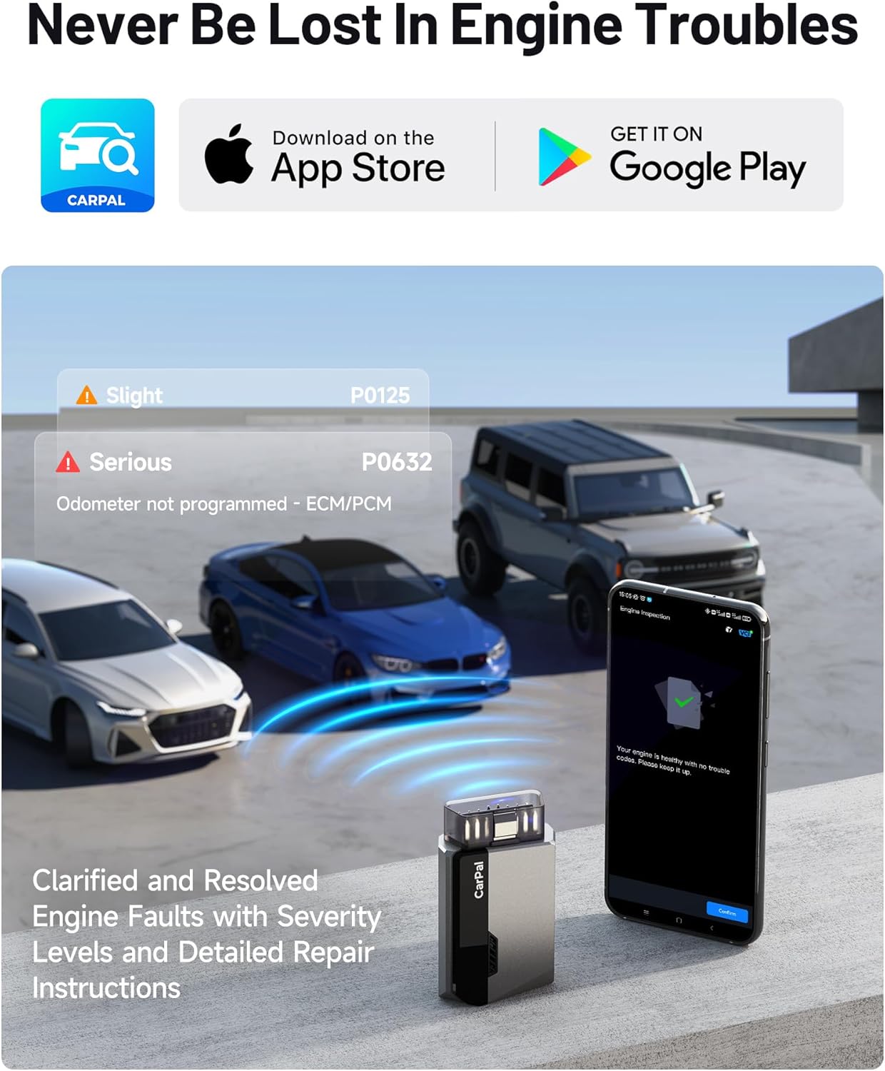 TOPDON Carpal-US OBD2 Code Reader Bluetooth, All System OBD2 Scanner for iOS & Android, Vehicle Health Check, 6 Maintenance Services, Smog Check, Repair Guide, 1 Year Free Update