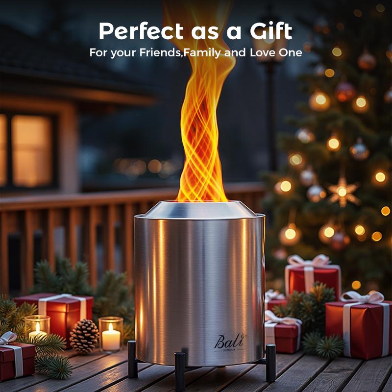 BALI OUTDOORS Smokeless Fire Pit, 6.5-Inch Turbo Flame Tabletop Fire Pit, Stainless Steel, Adjustable Flame, with Stand and Stove Rack, Carry Bag