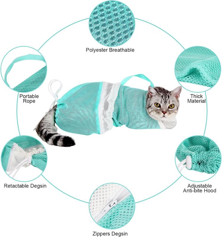 Cat Bathing Grooming Bag - Multifunctional Adjustable Breathable Restraint Shower Bag with Anti-Bite and Anti-Scratch Features in Green