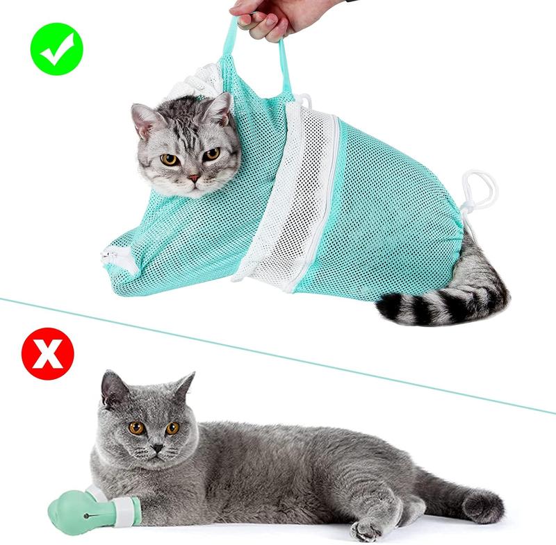 Cat Bathing Grooming Bag - Multifunctional Adjustable Breathable Restraint Shower Bag with Anti-Bite and Anti-Scratch Features in Green