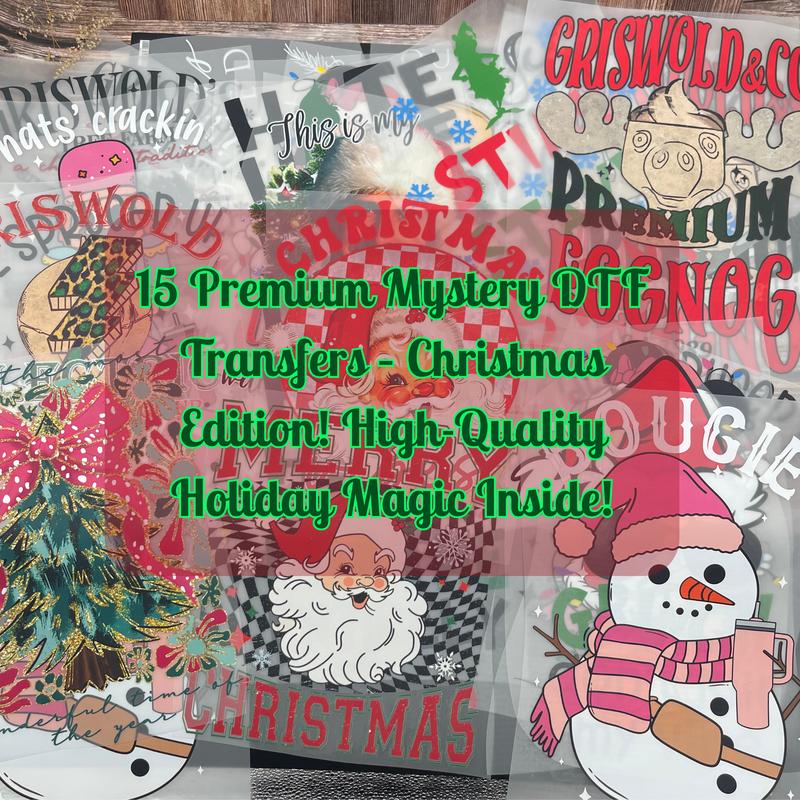 15PCS Christmas Mystery DTF Transfer Bundle – Ready to Press Holiday Designs | Santa, Reindeer, Gingerbread & Festive Graphics for T-Shirts, Totes & DIY Gifts