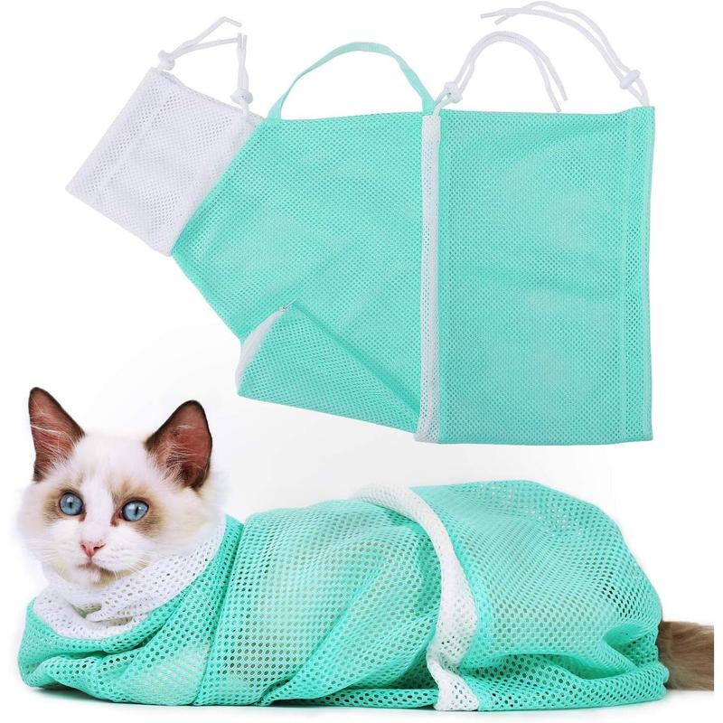 Cat Bathing Grooming Bag - Multifunctional Adjustable Breathable Restraint Shower Bag with Anti-Bite and Anti-Scratch Features in Green