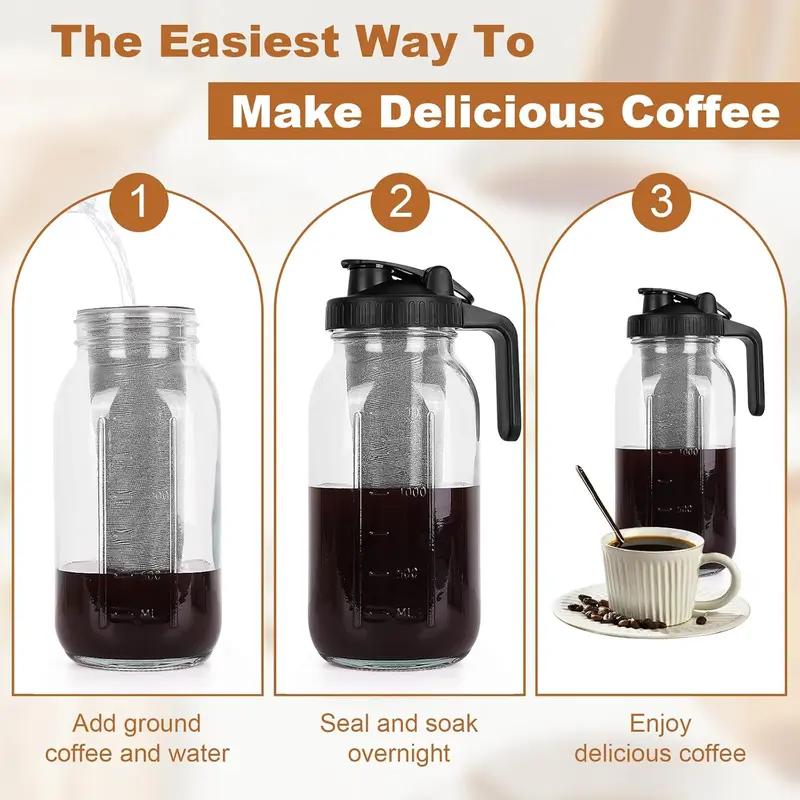 old Brew Coffee Maker,64 oz Mason Jar Pitcher with Stainless Steel Filte