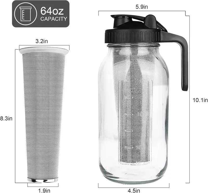 old Brew Coffee Maker,64 oz Mason Jar Pitcher with Stainless Steel Filte