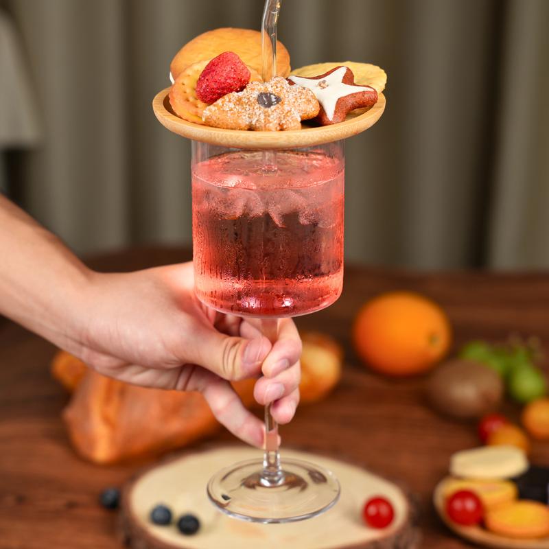 Wine Glass with Charcuterie Topper and Straw, Glass with Charcuterie Boards, Wine Appetizer Plates for Family Gatherings,