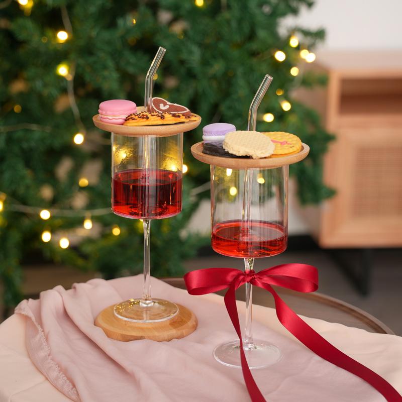 Wine Glass with Charcuterie Topper and Straw, Glass with Charcuterie Boards, Wine Appetizer Plates for Family Gatherings,