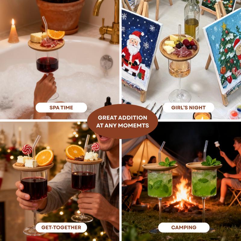 Wine Glass with Charcuterie Topper and Straw, Glass with Charcuterie Boards, Wine Appetizer Plates for Family Gatherings,