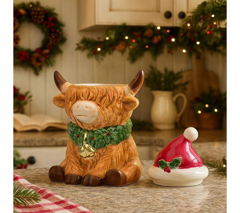 10 Strawberry Street Christmas Cow Canister