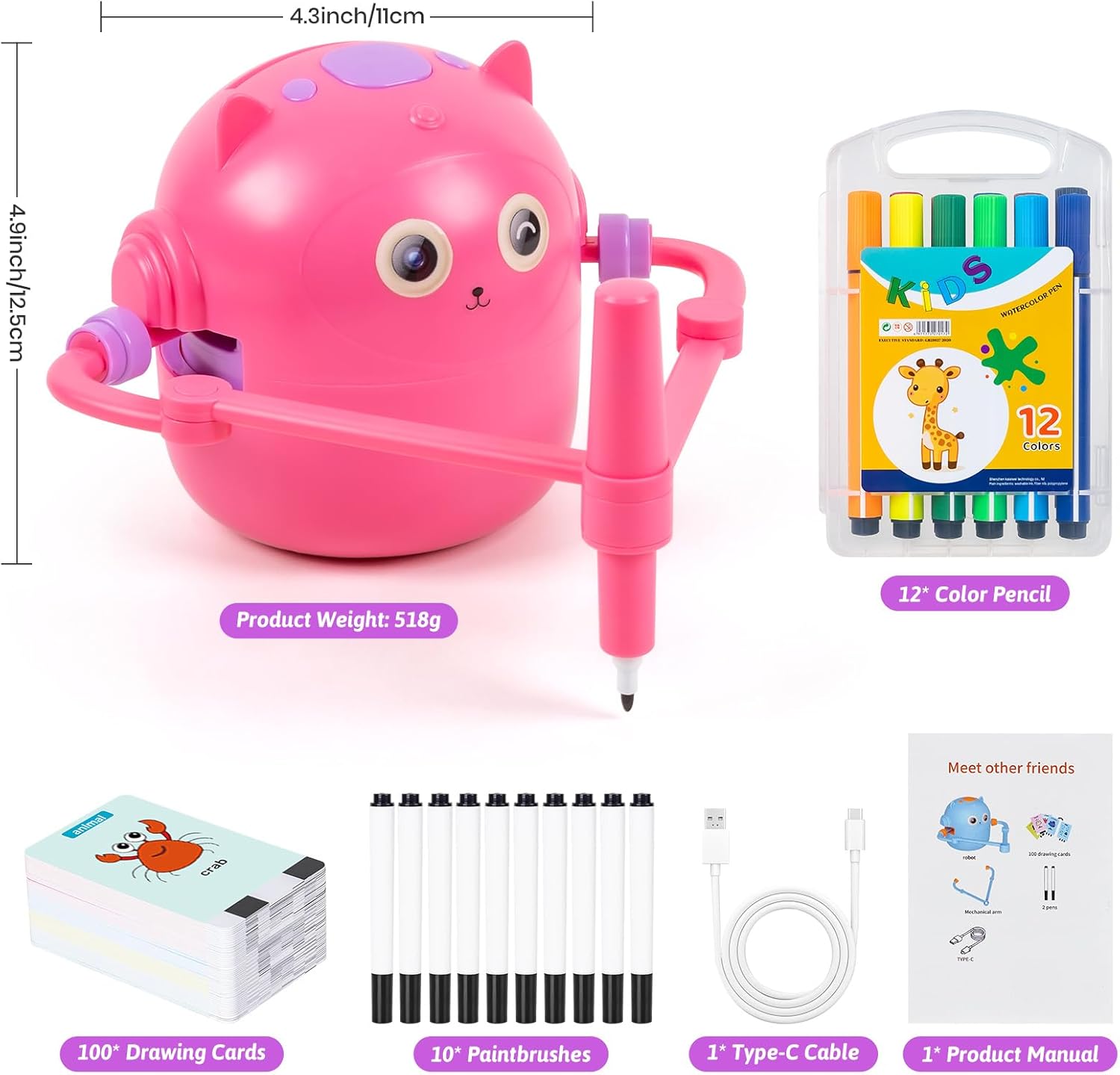 Drawing Robot for Kids, Magic Painting Robot Toy with 100 Word Cards & 16 Color Pens