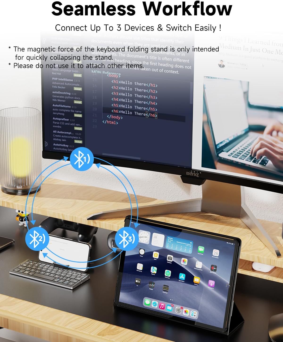 SIKAI CASE Foldable Bluetooth Keyboard with Magnetic Stand,Aluminum Alloy