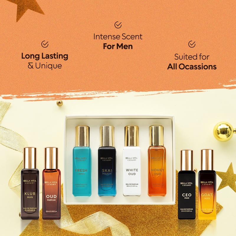 BellaVita Luxury's Him N'More | 2 Perfume Gift Sets for Men | 8 Amazing Micro Perfume | Long Lasting Fragrance | Eau De Parfum 8x20ml