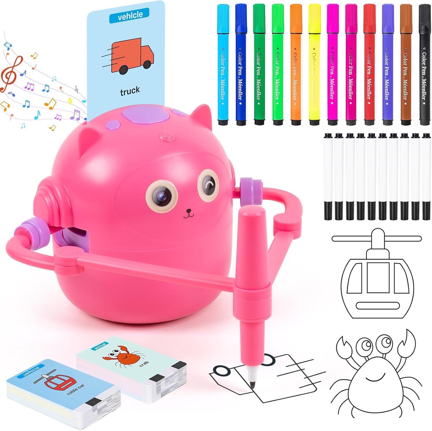Drawing Robot for Kids, Magic Painting Robot Toy with 100 Word Cards & 16 Color Pens