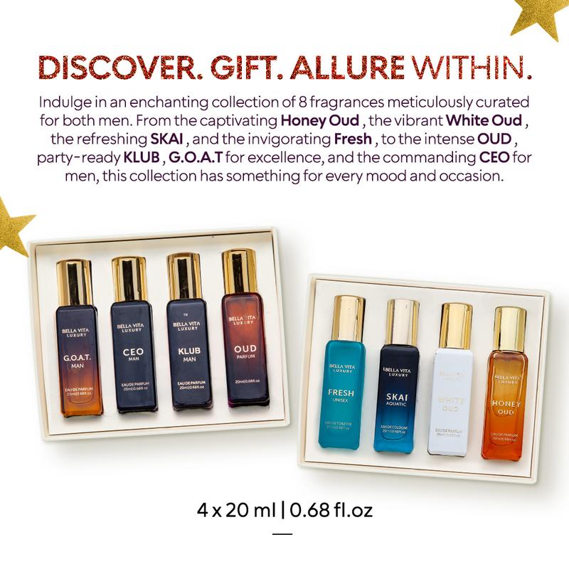 BellaVita Luxury's Him N'More | 2 Perfume Gift Sets for Men | 8 Amazing Micro Perfume | Long Lasting Fragrance | Eau De Parfum 8x20ml