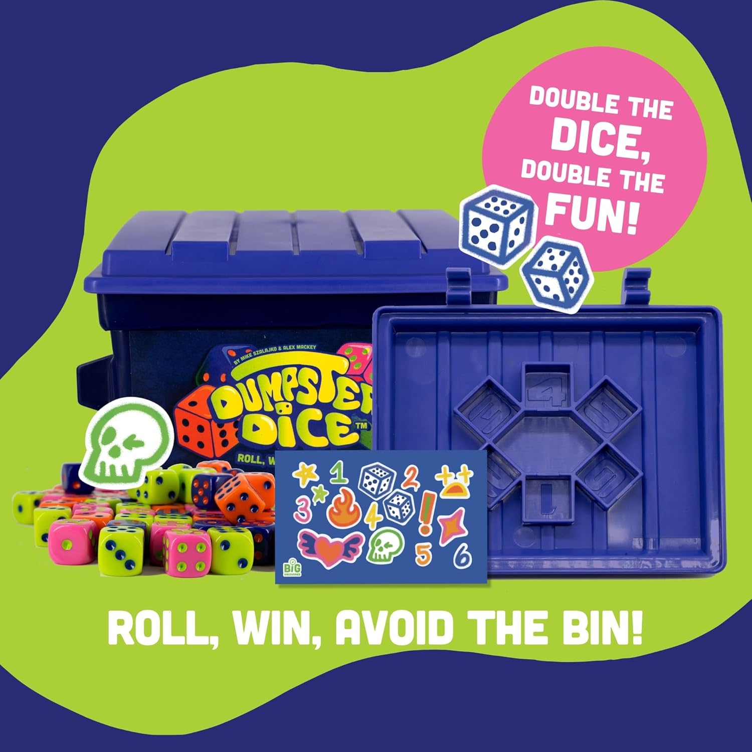 Big Discoveries Dumpster Dice - Fast-Paced Family Dice Game | Fun 4-Player Board and Dice Game with Dumpster, 80 Dice, and Graffiti Stickers | Perfect for Travel, Parties, and Game Night