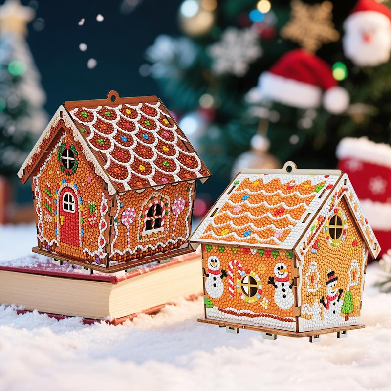 DIY Wooden Jigsaw Puzzle Christmas Gingerbread House | 3D Diamond Art Kit | Detailed Diamond Art, Seasonal Craft Project