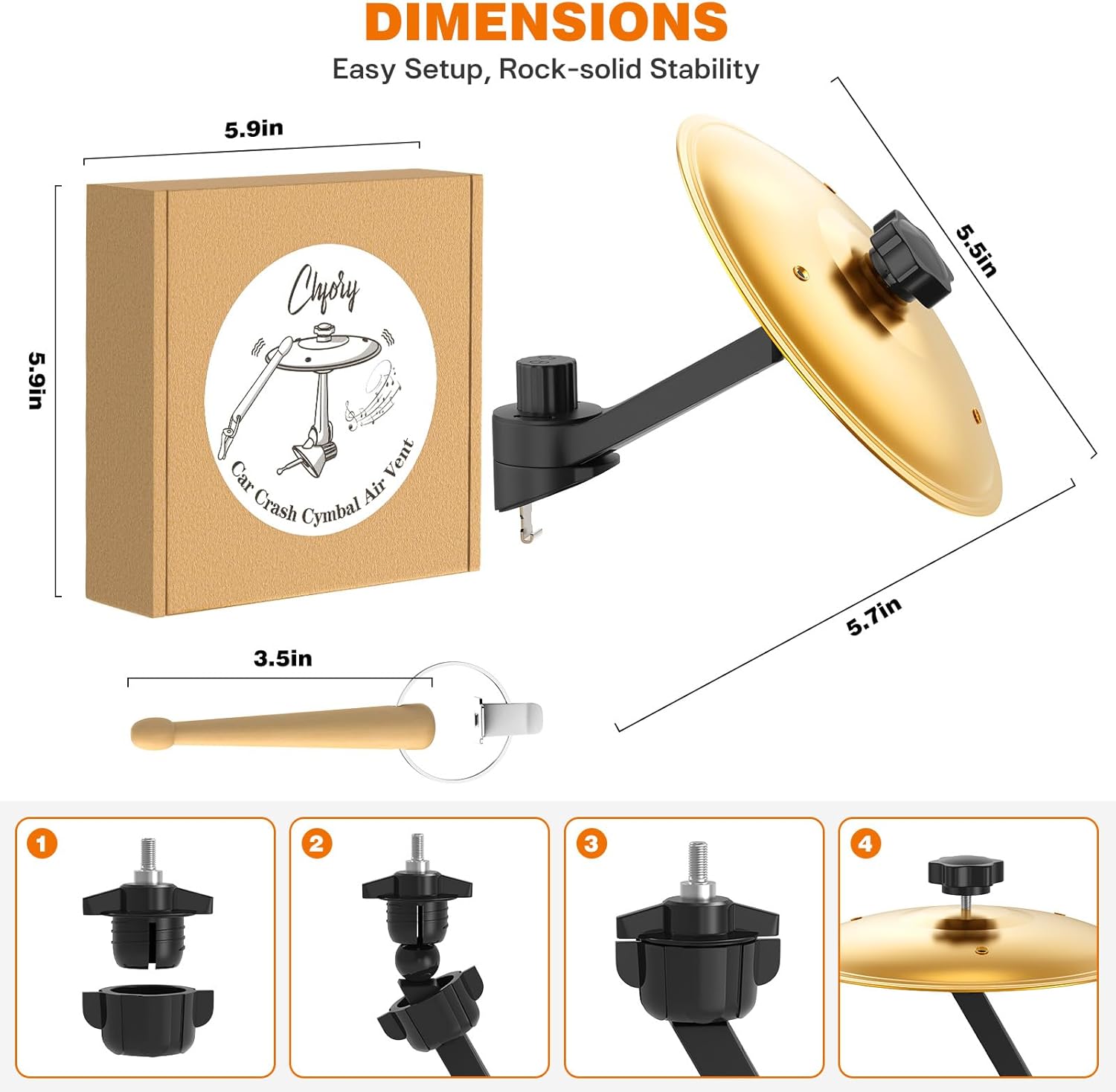 Mini Drum Crash Cymbal Set with Mini Drum Stick, Funny Musical Instruments Gadget for Drummer Music Lovers Gift, Compact Durable Car Accessory for Most Vehicles