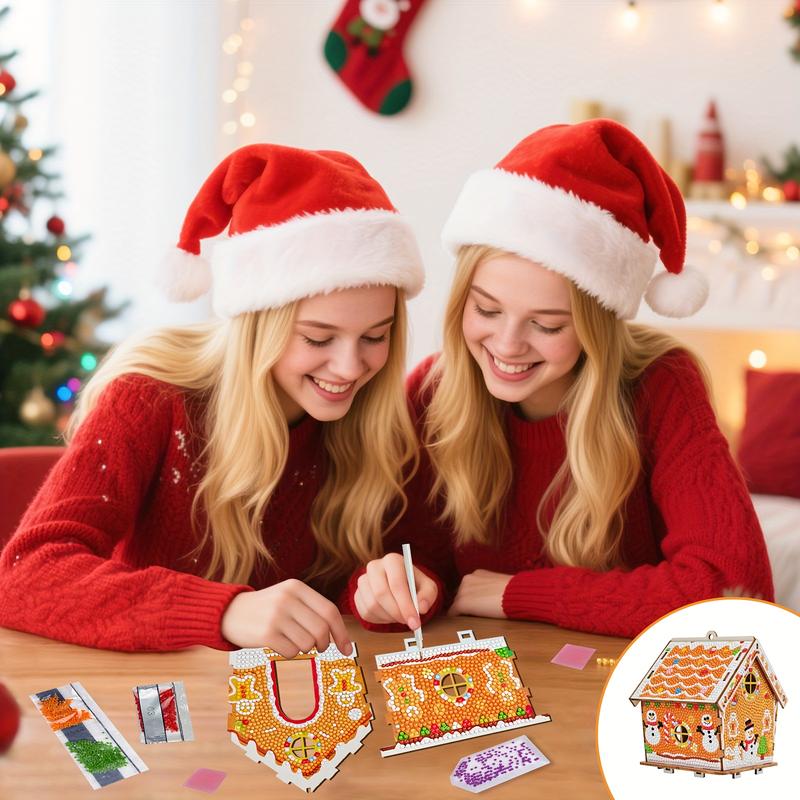 DIY Wooden Jigsaw Puzzle Christmas Gingerbread House | 3D Diamond Art Kit | Detailed Diamond Art, Seasonal Craft Project