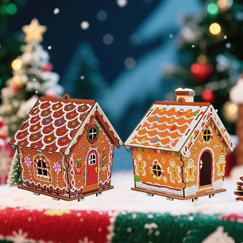 DIY Wooden Jigsaw Puzzle Christmas Gingerbread House | 3D Diamond Art Kit | Detailed Diamond Art, Seasonal Craft Project